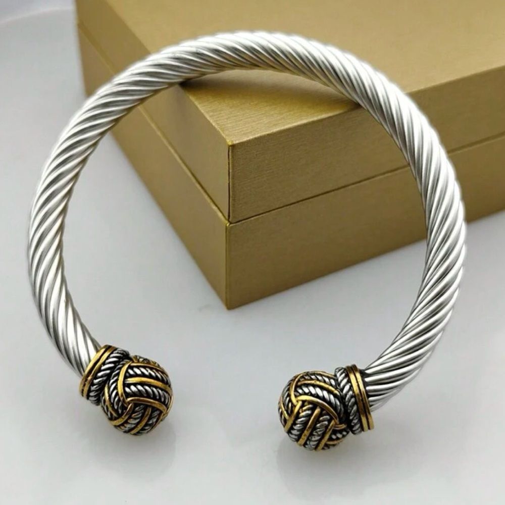 18K Two-Tone Plated Twisted Cable Bracelet - New